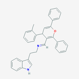 2-(1H-indol-3-yl)-N-{(E)-[4-(2-methylphenyl)-2,6-diphenyl-4H-pyran-3-yl]methylidene}ethanamine
