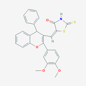 (5E)-5-[[2-(3,4-dimethoxyphenyl)-4-phenyl-4H-chromen-3-yl]methylidene]-2-sulfanylidene-1,3-thiazolidin-4-one