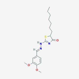 molecular formula C19H27N3O3S B375730 2-[(2E)-2-[(3,4-dimethoxyphenyl)methylidene]hydrazinyl]-5-heptyl-1,3-thiazol-4-one 