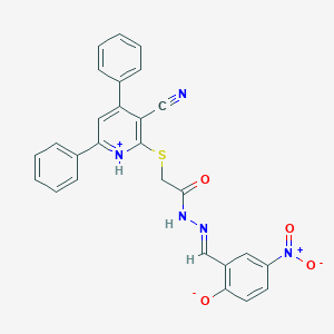 2-[(E)-[[2-(3-cyano-4,6-diphenylpyridin-1-ium-2-yl)sulfanylacetyl]hydrazinylidene]methyl]-4-nitrophenolate