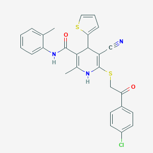 molecular formula C27H22ClN3O2S2 B375785 6-[2-(4-chlorophenyl)-2-oxoethyl]sulfanyl-5-cyano-2-methyl-N-(2-methylphenyl)-4-thiophen-2-yl-1,4-dihydropyridine-3-carboxamide CAS No. 277756-57-7