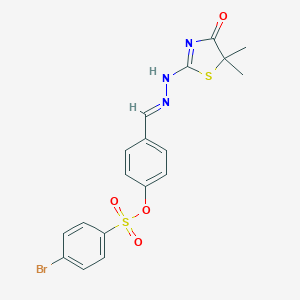 molecular formula C18H16BrN3O4S2 B375790 [4-[(E)-[(5,5-dimethyl-4-oxo-1,3-thiazol-2-yl)hydrazinylidene]methyl]phenyl] 4-bromobenzenesulfonate 