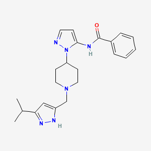 molecular formula C22H28N6O B3757906 N-[2-[1-[(3-propan-2-yl-1H-pyrazol-5-yl)methyl]piperidin-4-yl]pyrazol-3-yl]benzamide 