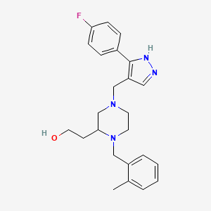 molecular formula C24H29FN4O B3757913 2-[4-[[5-(4-fluorophenyl)-1H-pyrazol-4-yl]methyl]-1-[(2-methylphenyl)methyl]piperazin-2-yl]ethanol 