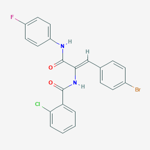 molecular formula C22H15BrClFN2O2 B375796 N-{2-(4-bromophenyl)-1-[(4-fluoroanilino)carbonyl]vinyl}-2-chlorobenzamide 