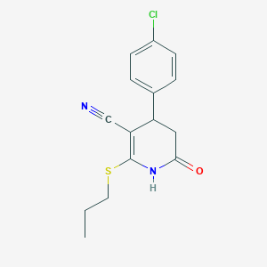 molecular formula C15H15ClN2OS B375853 4-(4-Chlorophenyl)-6-oxo-2-(propylsulfanyl)-1,4,5,6-tetrahydropyridine-3-carbonitrile 