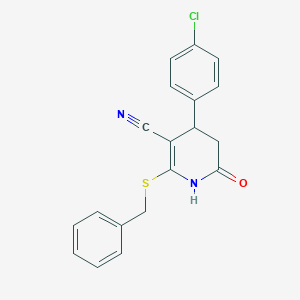 molecular formula C19H15ClN2OS B375858 2-(Benzylsulfanyl)-4-(4-chlorophenyl)-6-oxo-1,4,5,6-tetrahydro-3-pyridinecarbonitrile CAS No. 328069-65-4