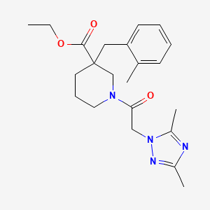 molecular formula C22H30N4O3 B3758655 ethyl 1-[(3,5-dimethyl-1H-1,2,4-triazol-1-yl)acetyl]-3-(2-methylbenzyl)-3-piperidinecarboxylate 