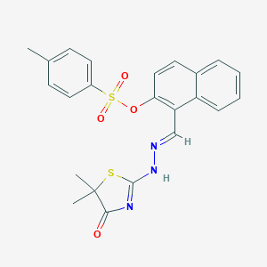 molecular formula C23H21N3O4S2 B375893 [1-[(E)-[(5,5-dimethyl-4-oxo-1,3-thiazol-2-yl)hydrazinylidene]methyl]naphthalen-2-yl] 4-methylbenzenesulfonate 