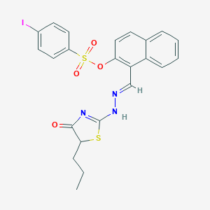 molecular formula C23H20IN3O4S2 B375896 [1-[(E)-[(4-oxo-5-propyl-1,3-thiazol-2-yl)hydrazinylidene]methyl]naphthalen-2-yl] 4-iodobenzenesulfonate 