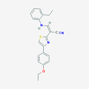 molecular formula C22H21N3OS B375904 2-[4-(4-Ethoxyphenyl)-1,3-thiazol-2-yl]-3-(2-ethylanilino)acrylonitrile 