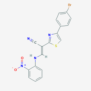 molecular formula C18H11BrN4O2S B375908 2-[4-(4-Bromophenyl)-1,3-thiazol-2-yl]-3-{2-nitroanilino}acrylonitrile CAS No. 342377-28-0