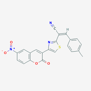 molecular formula C22H13N3O4S B375916 2-(4-{6-nitro-2-oxo-2H-chromen-3-yl}-1,3-thiazol-2-yl)-3-(4-methylphenyl)acrylonitrile 