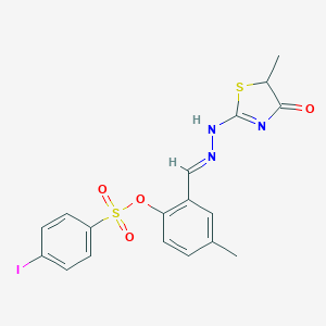 molecular formula C18H16IN3O4S2 B375924 [4-methyl-2-[(E)-[(5-methyl-4-oxo-1,3-thiazol-2-yl)hydrazinylidene]methyl]phenyl] 4-iodobenzenesulfonate 