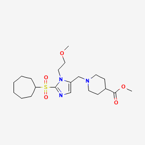 molecular formula C21H35N3O5S B3759318 methyl 1-{[2-(cycloheptylsulfonyl)-1-(2-methoxyethyl)-1H-imidazol-5-yl]methyl}-4-piperidinecarboxylate 