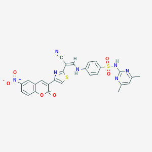 4-{[2-cyano-2-(4-{6-nitro-2-oxo-2H-chromen-3-yl}-1,3-thiazol-2-yl)vinyl]amino}-N-(4,6-dimethyl-2-pyrimidinyl)benzenesulfonamide