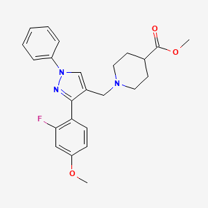 molecular formula C24H26FN3O3 B3759698 methyl 1-{[3-(2-fluoro-4-methoxyphenyl)-1-phenyl-1H-pyrazol-4-yl]methyl}-4-piperidinecarboxylate 