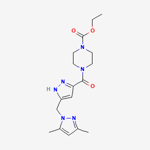 molecular formula C17H24N6O3 B3759776 ethyl 4-({5-[(3,5-dimethyl-1H-pyrazol-1-yl)methyl]-1H-pyrazol-3-yl}carbonyl)-1-piperazinecarboxylate 