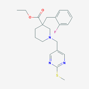 molecular formula C21H26FN3O2S B3759999 ethyl 3-(2-fluorobenzyl)-1-{[2-(methylthio)-5-pyrimidinyl]methyl}-3-piperidinecarboxylate 