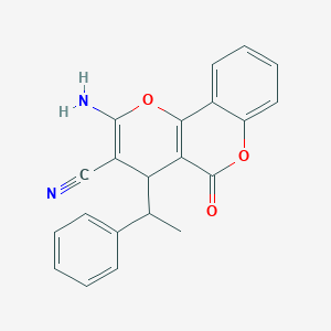 molecular formula C21H16N2O3 B376002 2-amino-5-oxo-4-(1-phenylethyl)-4H,5H-pyrano[3,2-c]chromene-3-carbonitrile 