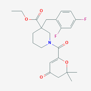 molecular formula C23H27F2NO5 B3760027 ethyl 3-(2,4-difluorobenzyl)-1-[(2,2-dimethyl-4-oxo-3,4-dihydro-2H-pyran-6-yl)carbonyl]-3-piperidinecarboxylate 