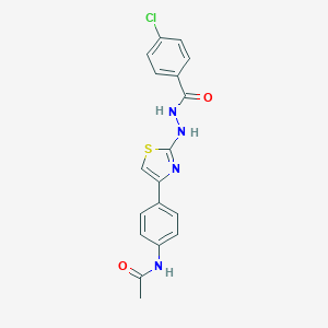molecular formula C18H15ClN4O2S B376051 N-(4-{2-[2-(4-chlorobenzoyl)hydrazino]-1,3-thiazol-4-yl}phenyl)acetamide 