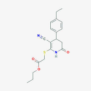 molecular formula C19H22N2O3S B376055 Propyl {[3-cyano-4-(4-ethylphenyl)-6-oxo-1,4,5,6-tetrahydro-2-pyridinyl]sulfanyl}acetate 