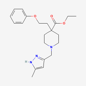 molecular formula C21H29N3O3 B3760798 ethyl 1-[(3-methyl-1H-pyrazol-5-yl)methyl]-4-(2-phenoxyethyl)-4-piperidinecarboxylate 