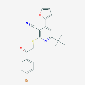 molecular formula C22H19BrN2O2S B376169 2-{[2-(4-Bromophenyl)-2-oxoethyl]sulfanyl}-6-tert-butyl-4-(2-furyl)nicotinonitrile CAS No. 342379-42-4