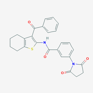 molecular formula C26H22N2O4S B376189 3-(2,5-dioxopyrrolidin-1-yl)-N-[3-(phenylcarbonyl)-4,5,6,7-tetrahydro-1-benzothiophen-2-yl]benzamide CAS No. 461432-05-3