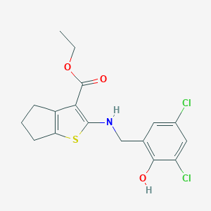 molecular formula C17H17Cl2NO3S B376199 ethyl 2-[(3,5-dichloro-2-hydroxybenzyl)amino]-5,6-dihydro-4H-cyclopenta[b]thiophene-3-carboxylate CAS No. 380644-30-4