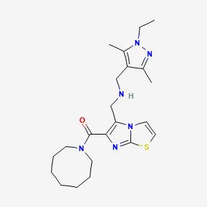 molecular formula C22H32N6OS B3762223 Azocan-1-yl-[5-[[(1-ethyl-3,5-dimethylpyrazol-4-yl)methylamino]methyl]imidazo[2,1-b][1,3]thiazol-6-yl]methanone 