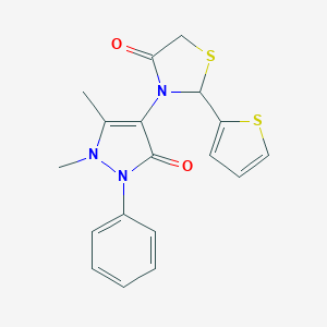 molecular formula C18H17N3O2S2 B376228 3-(1,5-dimethyl-3-oxo-2-phenyl-2,3-dihydro-1H-pyrazol-4-yl)-2-(2-thienyl)-1,3-thiazolidin-4-one 