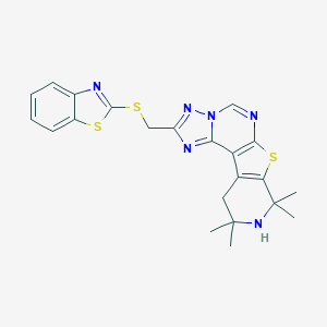 molecular formula C22H22N6S3 B376230 2-(Benzothiazol-2-ylsulfanylmethyl)-7,7,9,9-tetramethyl-7,8,9,10-tetrahydro-6-th 