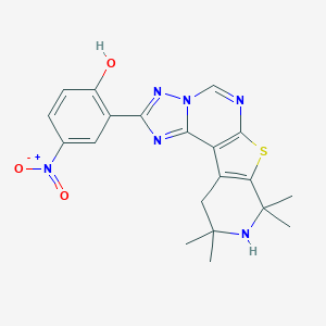 molecular formula C20H20N6O3S B376232 4-Nitro-2-(8,8,10,10-tetramethyl-8,9,10,11-tetrahydropyrido[4',3':4,5]thieno[3,2-e][1,2,4]triazolo[1,5-c]pyrimidin-2-yl)phenol 