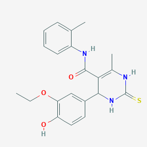 molecular formula C21H23N3O3S B376266 4-(3-ethoxy-4-hydroxyphenyl)-6-methyl-N-(2-methylphenyl)-2-thioxo-1,2,3,4-tetrahydro-5-pyrimidinecarboxamide 