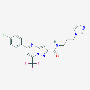 molecular formula C20H16ClF3N6O B376324 5-(4-chlorophenyl)-N-[3-(1H-imidazol-1-yl)propyl]-7-(trifluoromethyl)pyrazolo[1,5-a]pyrimidine-2-carboxamide 