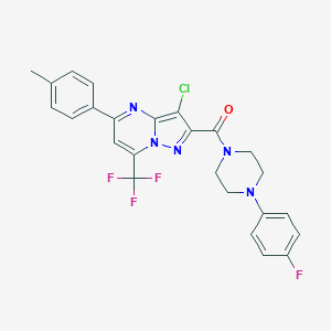 molecular formula C25H20ClF4N5O B376329 3-Chloro-2-{[4-(4-fluorophenyl)-1-piperazinyl]carbonyl}-5-(4-methylphenyl)-7-(trifluoromethyl)pyrazolo[1,5-a]pyrimidine 