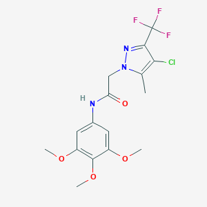 molecular formula C16H17ClF3N3O4 B376344 2-[4-chloro-5-methyl-3-(trifluoromethyl)-1H-pyrazol-1-yl]-N-(3,4,5-trimethoxyphenyl)acetamide 