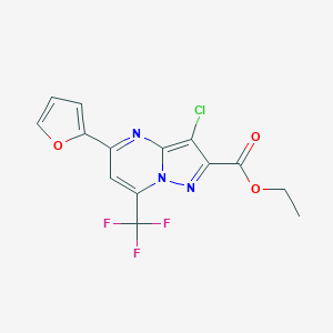 molecular formula C14H9ClF3N3O3 B376345 Ethyl 3-chloro-5-(furan-2-yl)-7-(trifluoromethyl)pyrazolo[1,5-a]pyrimidine-2-carboxylate 