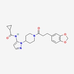 N-[2-[1-[3-(1,3-benzodioxol-5-yl)propanoyl]piperidin-4-yl]pyrazol-3-yl]cyclopropanecarboxamide