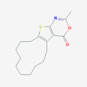 molecular formula C17H23NO2S B376376 2-methyl-5,6,7,8,9,10,11,12,13,14-decahydro-4H-cyclododeca[4,5]thieno[2,3-d][1,3]oxazin-4-one 