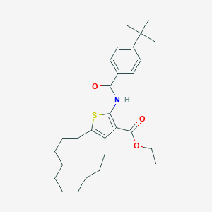 molecular formula C28H39NO3S B376381 Ethyl 2-[(4-tert-butylbenzoyl)amino]-4,5,6,7,8,9,10,11,12,13-decahydrocyclododeca[b]thiophene-3-carboxylate 