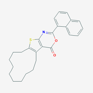 molecular formula C26H27NO2S B376398 2-(1-naphthyl)-5,6,7,8,9,10,11,12,13,14-decahydro-4H-cyclododeca[4,5]thieno[2,3-d][1,3]oxazin-4-one 