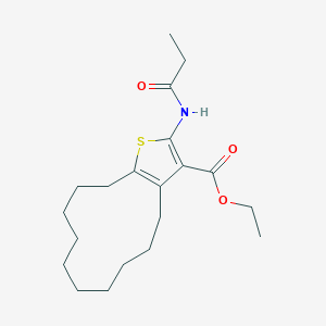 molecular formula C20H31NO3S B376411 Ethyl 2-(propanoylamino)-4,5,6,7,8,9,10,11,12,13-decahydrocyclododeca[b]thiophene-3-carboxylate CAS No. 380645-24-9