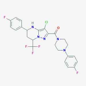 molecular formula C24H21ClF5N5O B376452 [3-Chloro-5-(4-fluorophenyl)-7-(trifluoromethyl)-4,5,6,7-tetrahydropyrazolo[1,5-a]pyrimidin-2-yl][4-(4-fluorophenyl)piperazino]methanone 