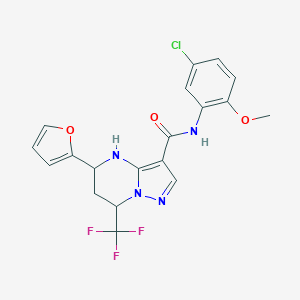 molecular formula C19H16ClF3N4O3 B376460 N-(5-chloro-2-methoxyphenyl)-5-(2-furyl)-7-(trifluoromethyl)-4,5,6,7-tetrahydropyrazolo[1,5-a]pyrimidine-3-carboxamide 