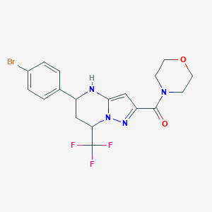 molecular formula C18H18BrF3N4O2 B376461 5-(4-Bromophenyl)-2-(morpholin-4-ylcarbonyl)-7-(trifluoromethyl)-4,5,6,7-tetrahydropyrazolo[1,5-a]pyrimidine 