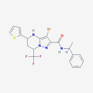 molecular formula C20H18BrF3N4OS B376468 3-bromo-N-(1-phenylethyl)-5-thien-2-yl-7-(trifluoromethyl)-4,5,6,7-tetrahydropyrazolo[1,5-a]pyrimidine-2-carboxamide 