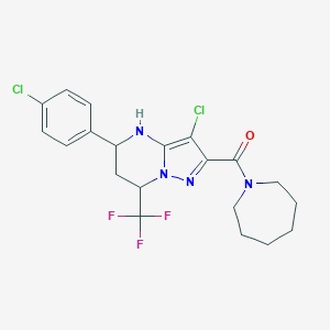 molecular formula C20H21Cl2F3N4O B376470 2-(Azepan-1-ylcarbonyl)-3-chloro-5-(4-chlorophenyl)-7-(trifluoromethyl)-4,5,6,7-tetrahydropyrazolo[1,5-a]pyrimidine 